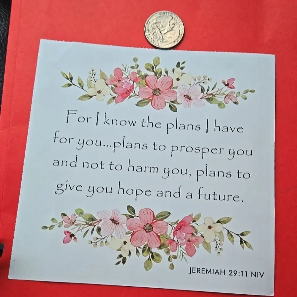 Floral Inspirational Quote Card 2 Sided For I know Jeremiah 29:11 Scripture